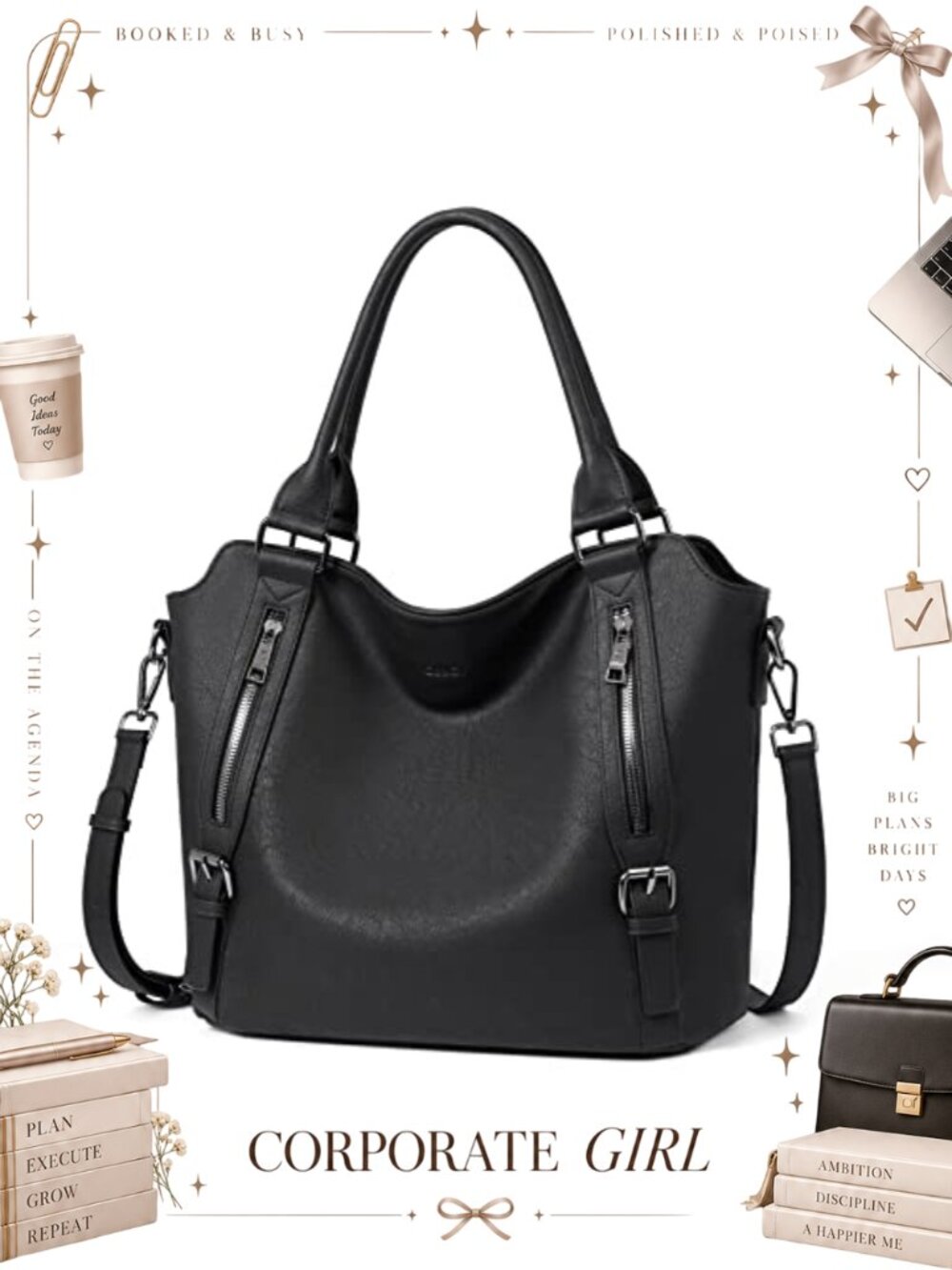 Vegan Leather Hobo Satchel Shoulder Bag Crossbody Handbag Tote